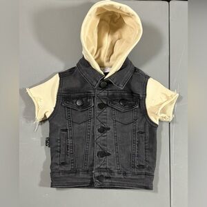 Olive & Scout Infant Hooded Black Denim Jean Jacket 3-6 Months Short Sleeves